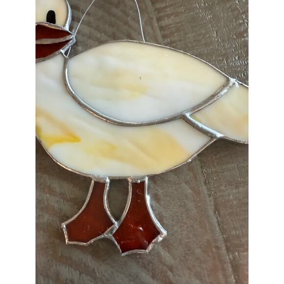Set of 2 Vintage Stained Glass Handmade Farmyard Duck Goose Suncatchers 7"x6.5" - Picture 4 of 7